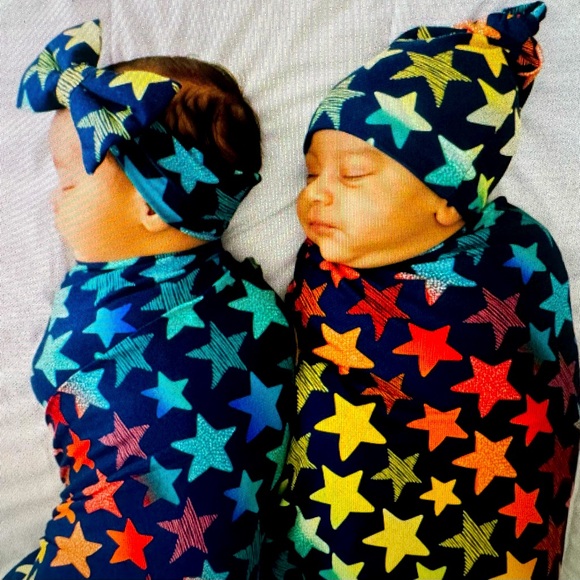Little Sleepies Shades of Stars Baby Swaddle Blanket and Headband Set OZ NIB NWT
